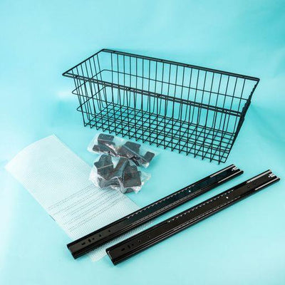 A black wire Dethleffs pull out basket with two black runners.
