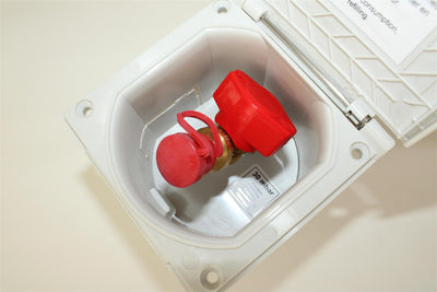A white Dethleffs motorhome barbecue point.