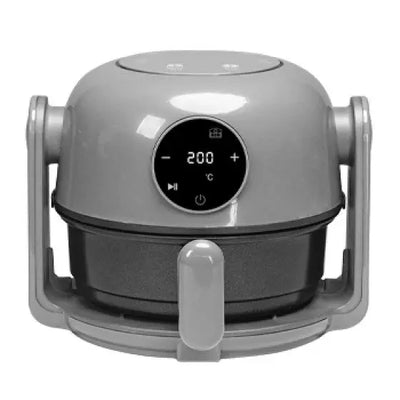 A grey air fryer and hob.