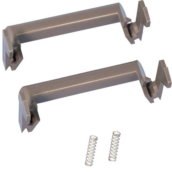 Two brown locking handles with two metal springs.