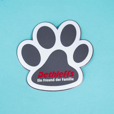 Two black pawprint Dethleffs motorhome vinyl decal stickers.