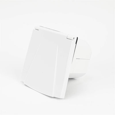 A white Dethleffs motorhome 230V Inlet Socket.