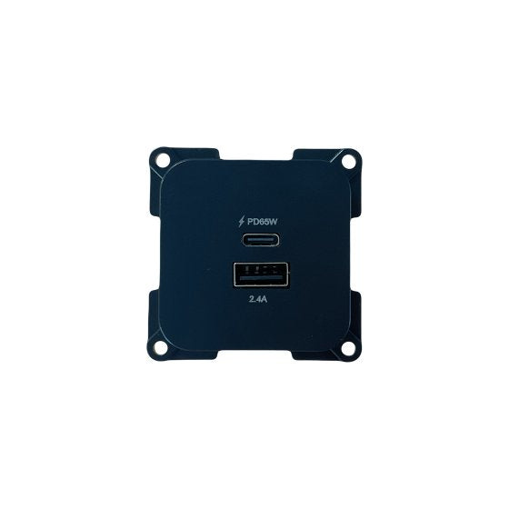 C-Line Twin USB Socket. USB-C PD & 65W USB-A. Black