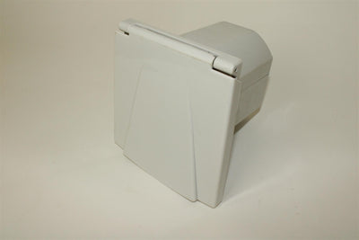 A white Dethleffs motorhome barbecue point.