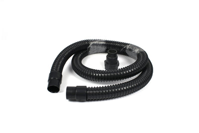 A black Dethleffs motorhome wastewater hose.