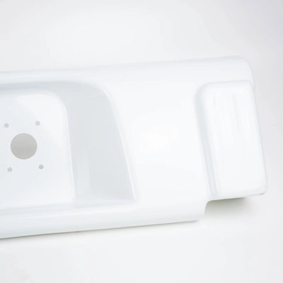 Close up of a white Elddis Autoquest motorhome rear centre bumper panel.