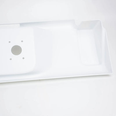 Close up of a white Elddis Autoquest motorhome rear centre bumper panel.