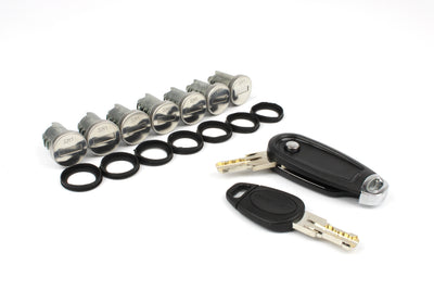 An Elddis motorhome barrel and key set with seven barrels and two keys.