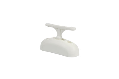 A white Roller Team motorhome ball type external door retainer.