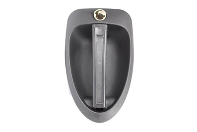 A black Dethleffs motorhome habitation door handle.