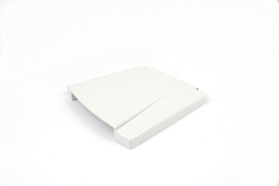 A white Dethleffs motorhome electrical inlet cover.