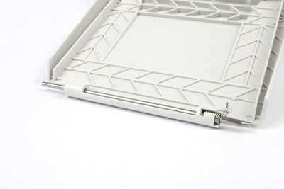 A white Dethleffs motorhome electrical inlet cover.