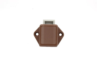 A brown Auto-Trail motorhome locker catch.