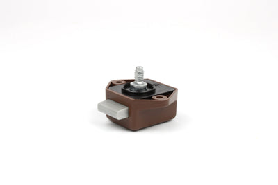 A brown Auto-Trail motorhome locker catch.