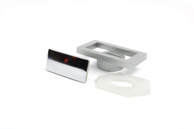 A metal Auto-Trail motorhome locker catch on a white background