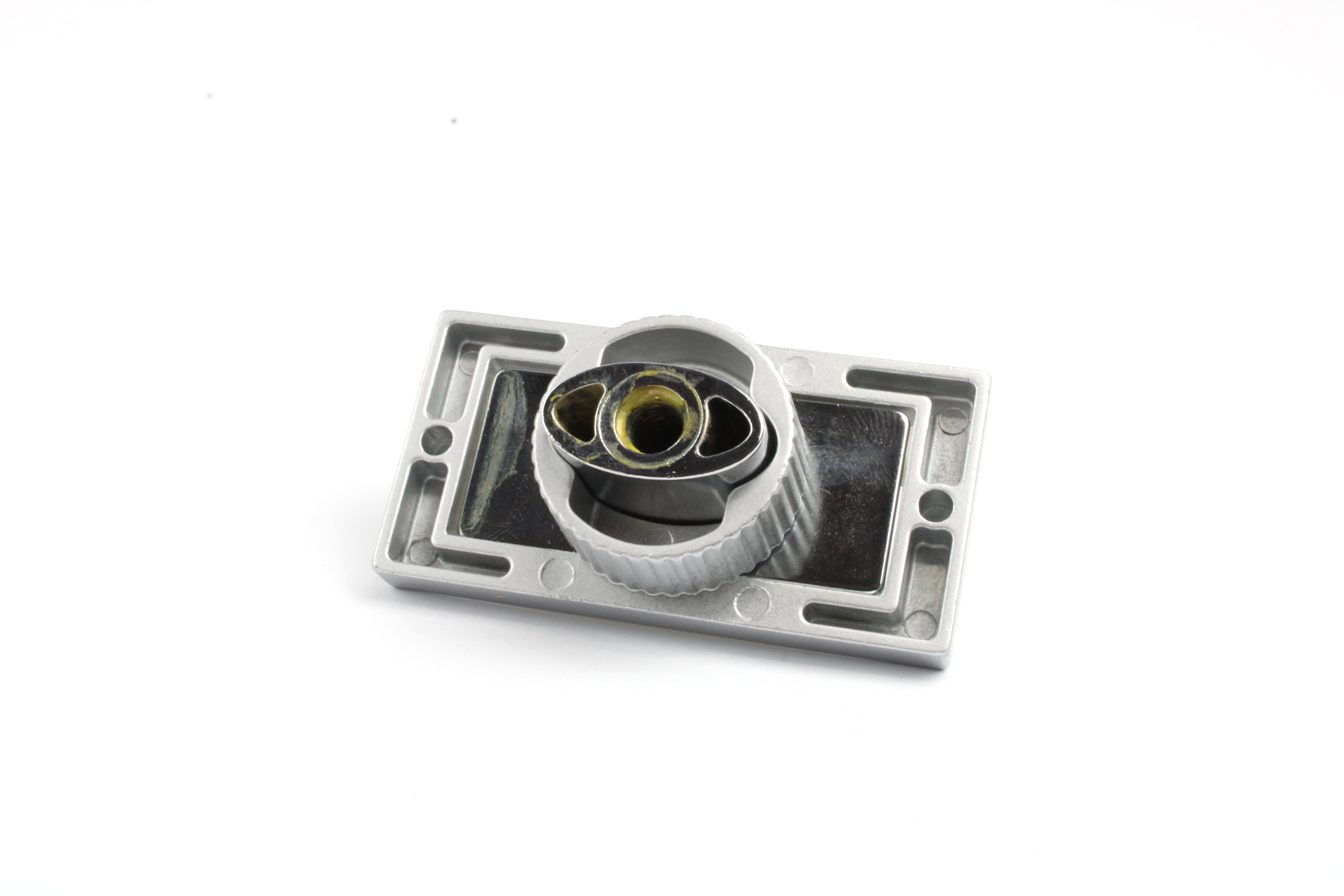 Rectangular metallic locker catch on a white background