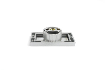 A metal Auto-Trail motorhome locker catch on a white background
