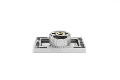 Metallic locker catch component on a white background