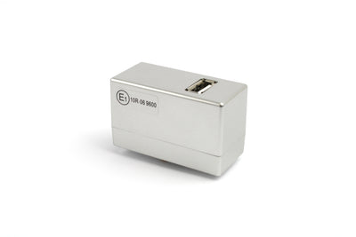 Metallic USB socket on a white background