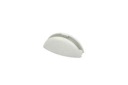 A white Dethleffs motorhome habitation door retainer catch.