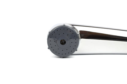 Chrome shower head on white background