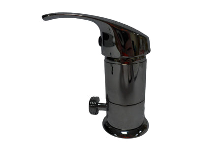 A chrome Auto-Trail water tap next to metal fittings.