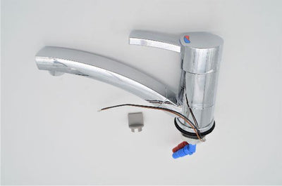 A chrome Dethleffs motorhome mixer tap.