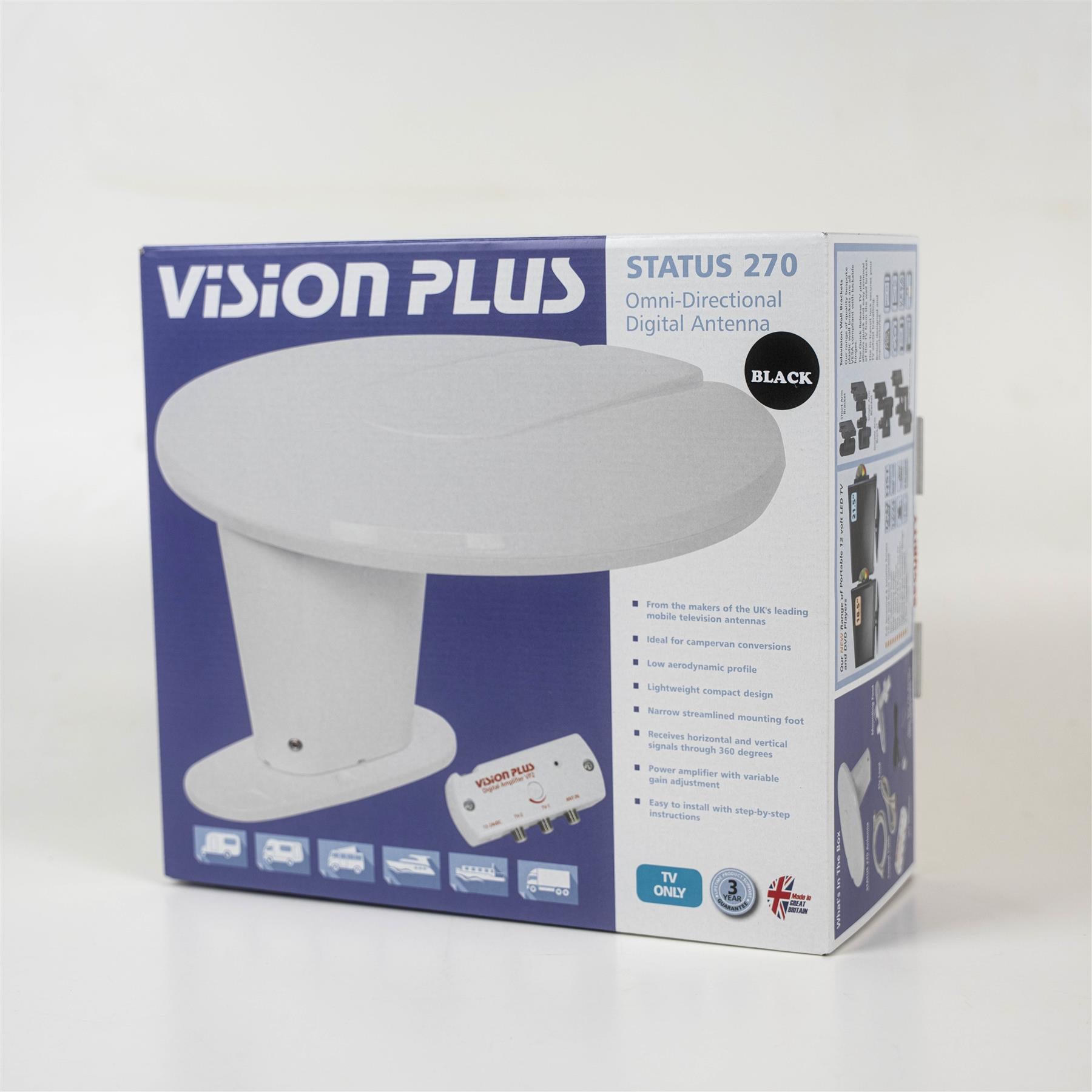 Vision Plus Status 270 Omni-Directional Antenna with VP2 Amplifier for Digital TV BLACK