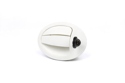 White door lock with key on a white background