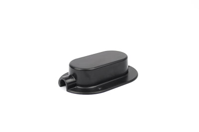 Black cable entry cover on white background