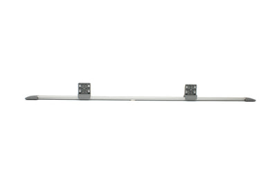 Metallic table rail with fixtures on white background