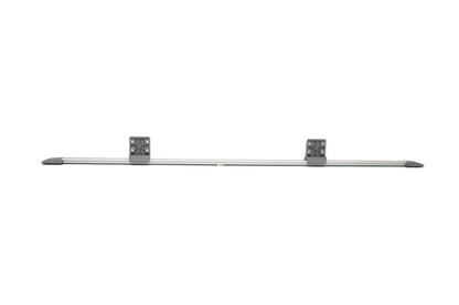 Metallic table rail with fixtures on white background