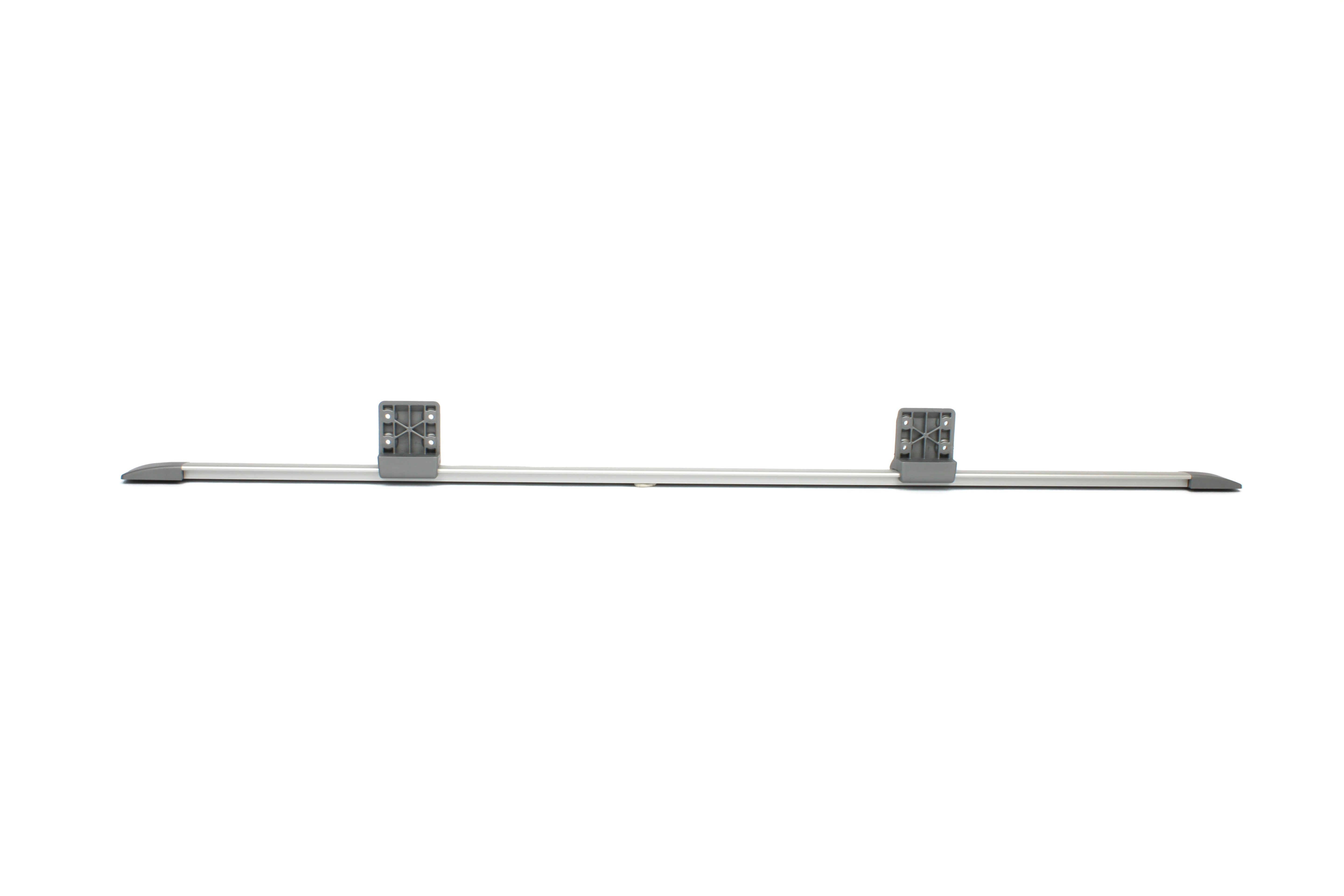 Metallic table rail with fixtures on white background