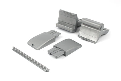 Table rail with fixtures on white background