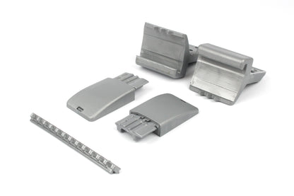 Table rail with fixtures on white background