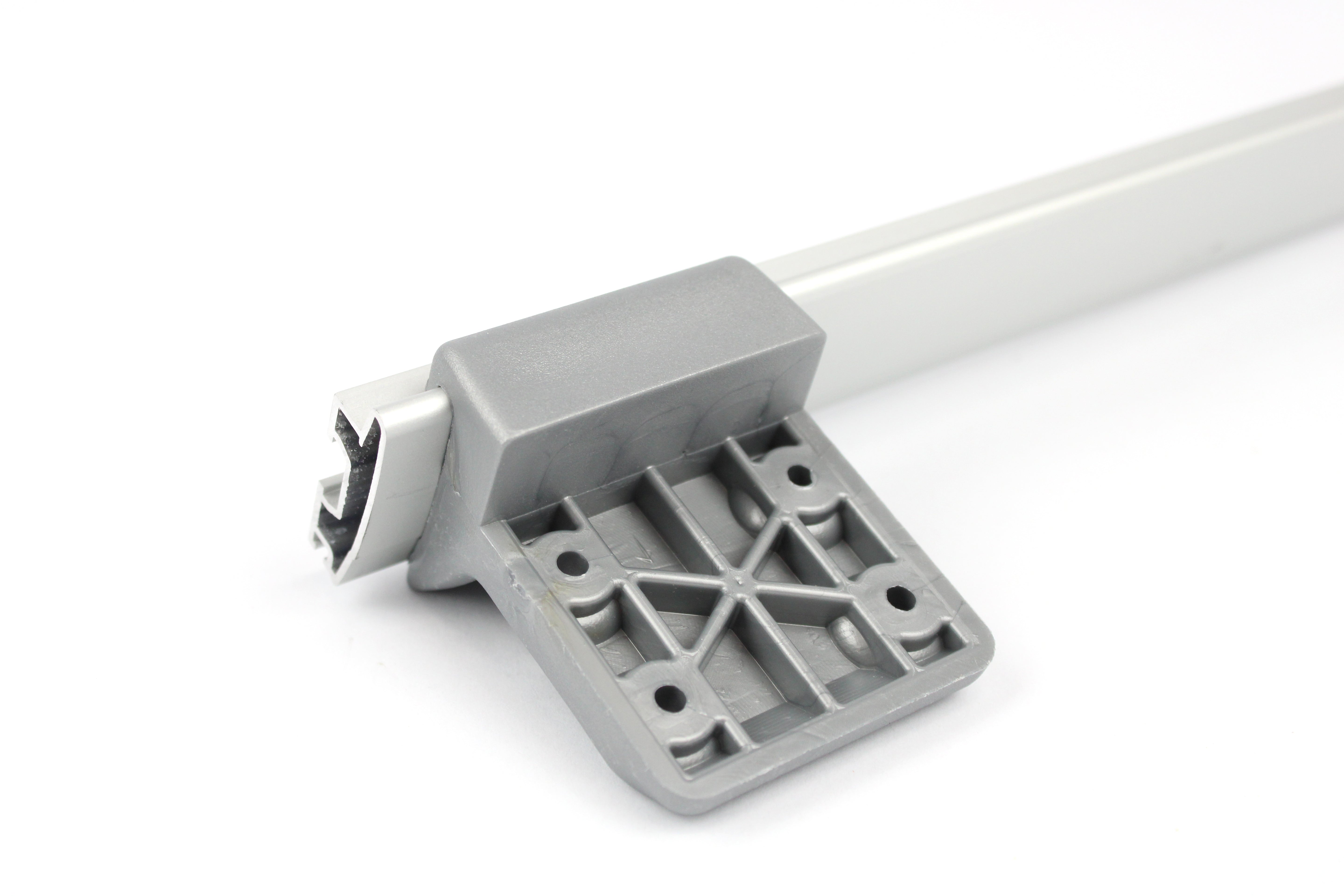 Table rail with fixtures on white background