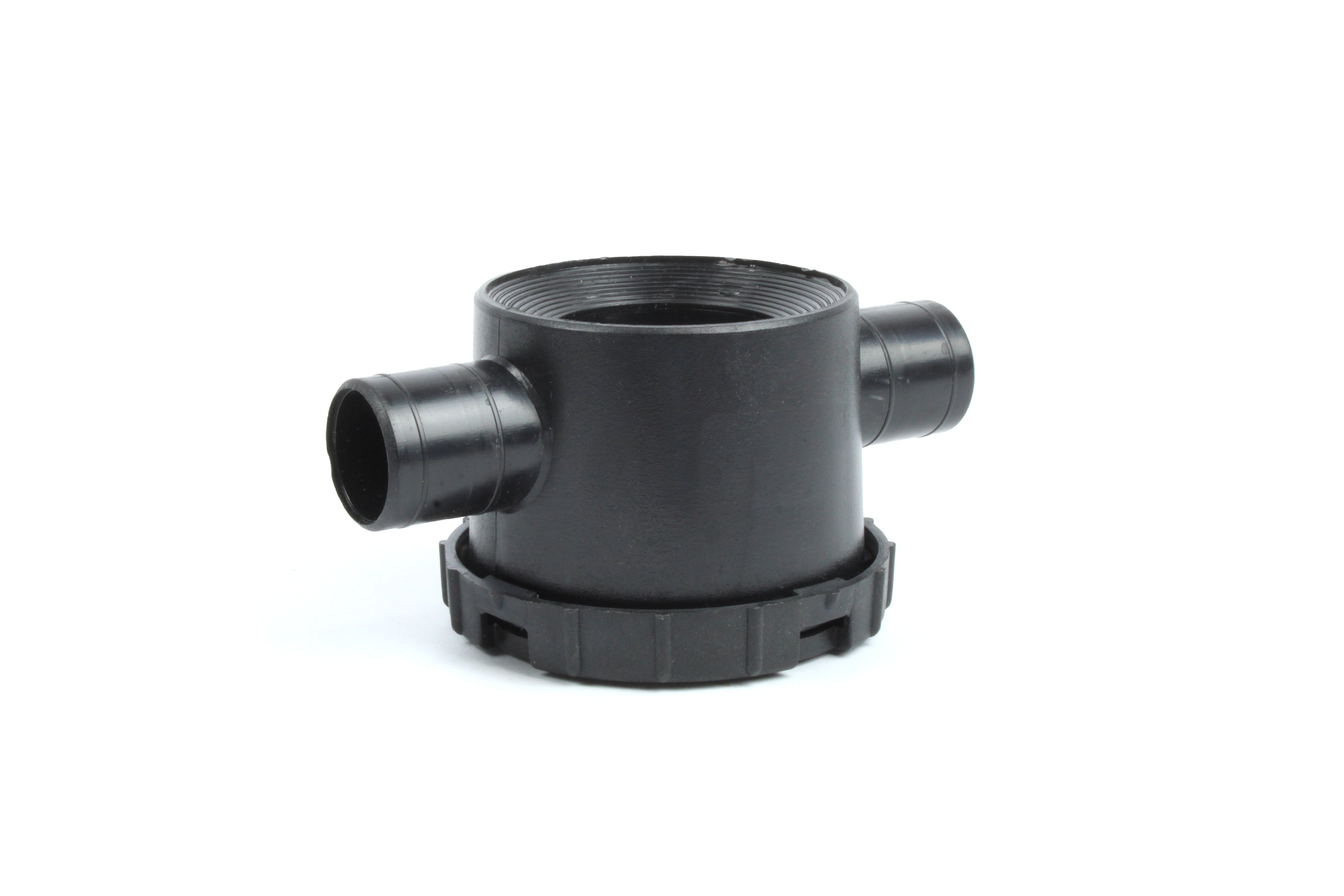 A black plastic Dethleffs motorhome siphon with odour trap.