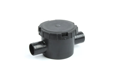 A black plastic Dethleffs motorhome siphon with odour trap.