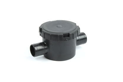 A black plastic Dethleffs motorhome siphon with odour trap.