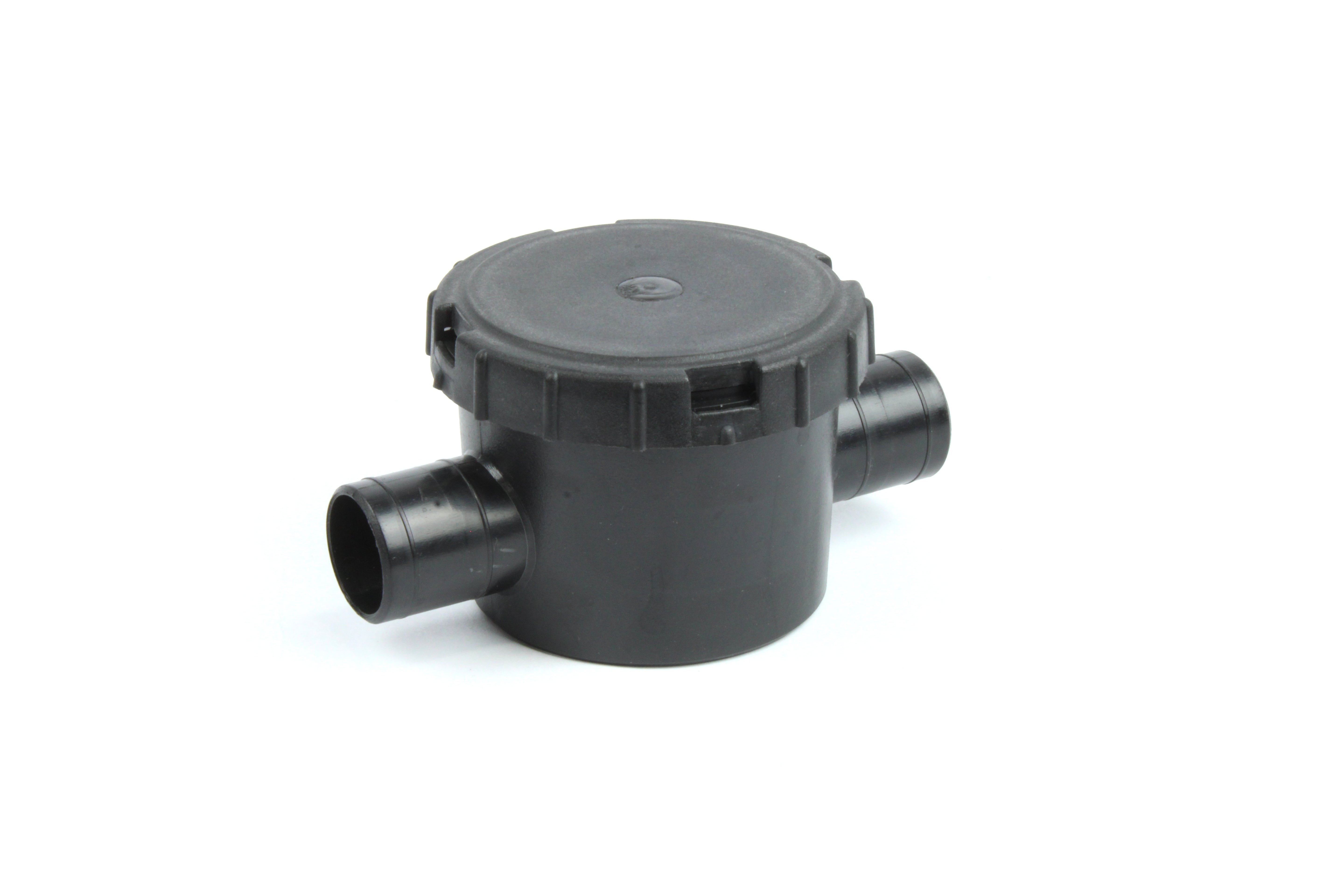 A black plastic Dethleffs motorhome siphon with odour trap.