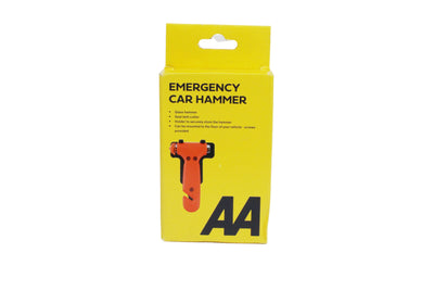 An AA Emergency glass hammer with seatbelt cutter and holder in a box