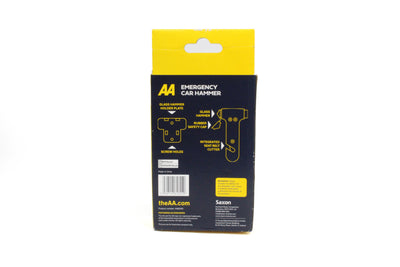 An AA Emergency glass hammer with seatbelt cutter and holder in a box