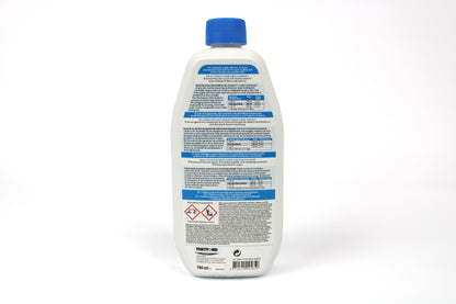 Bottle with a blue cap and label on a white background