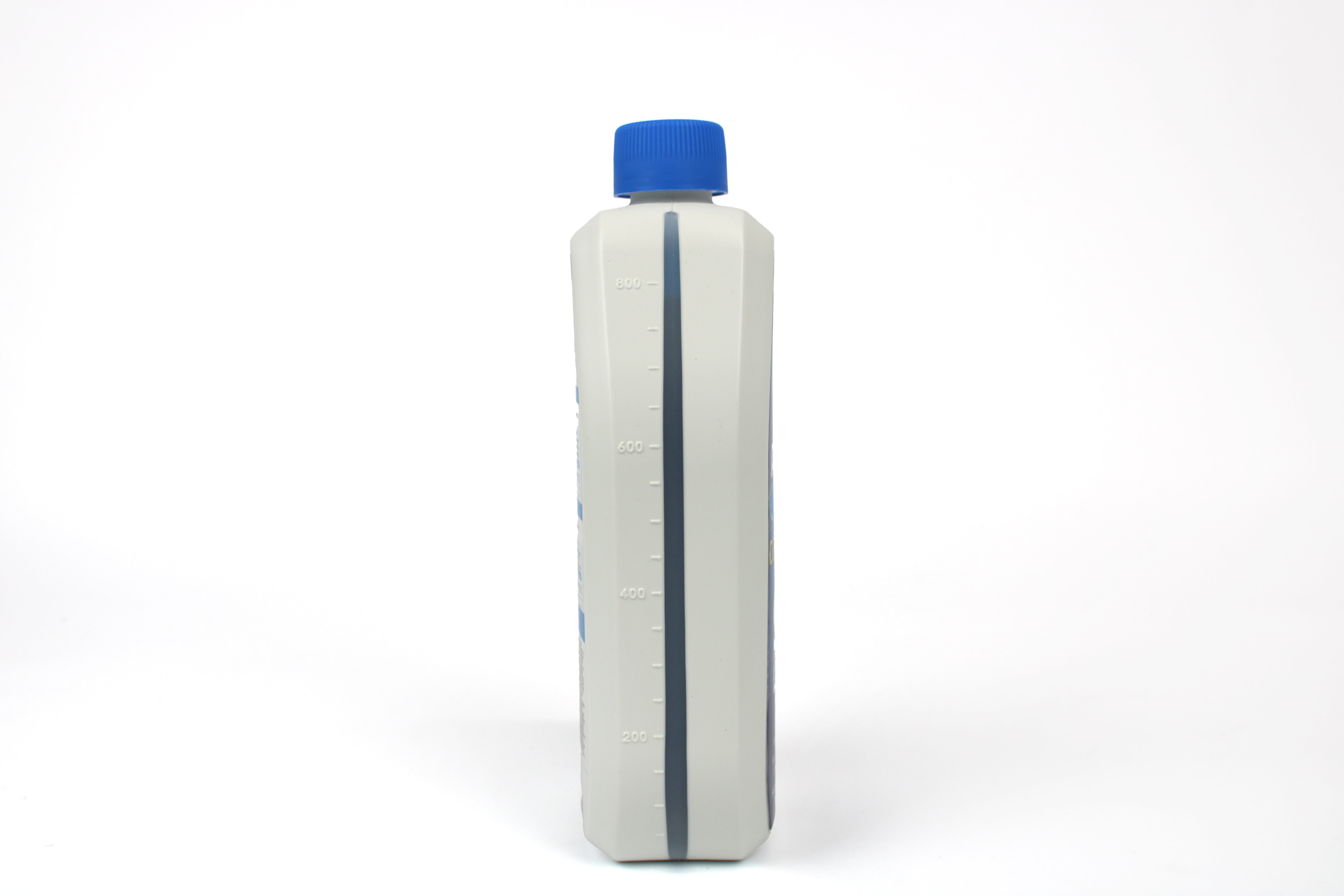 White bottle with blue cap on a white background