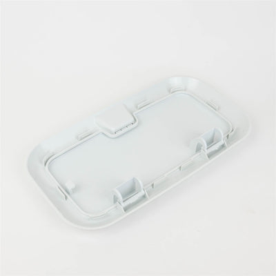 A white Dethleffs motorhome fuel filler access door.