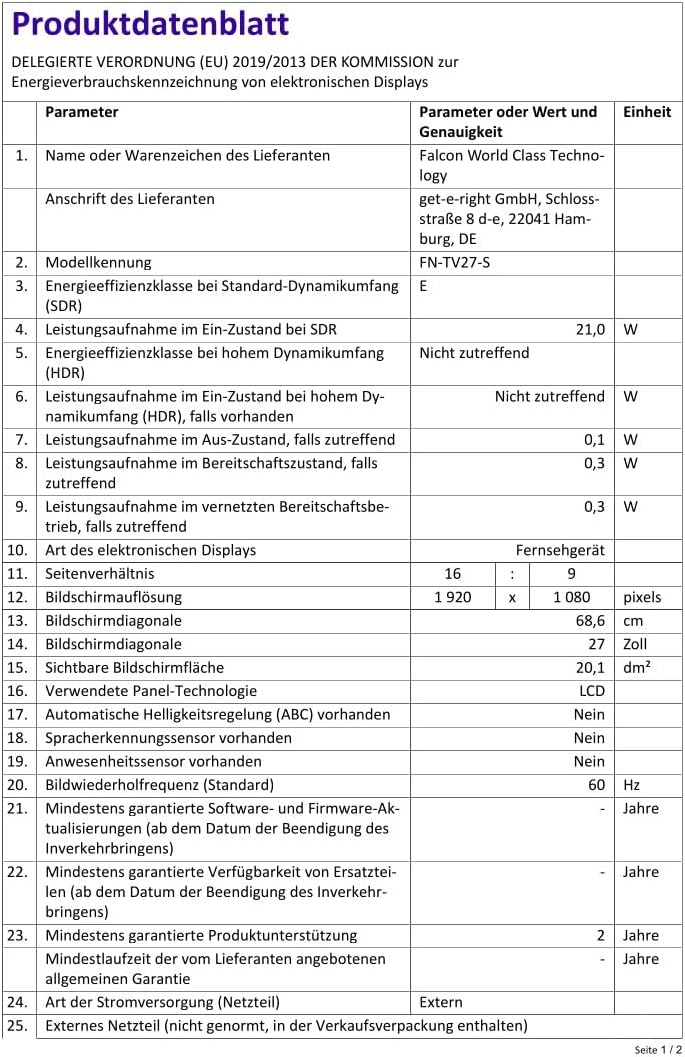Falcon 22" Slim Bezel WebOS Multi-Voltage Smart TV HD Satellite & Cable Tuner WIFI Lan