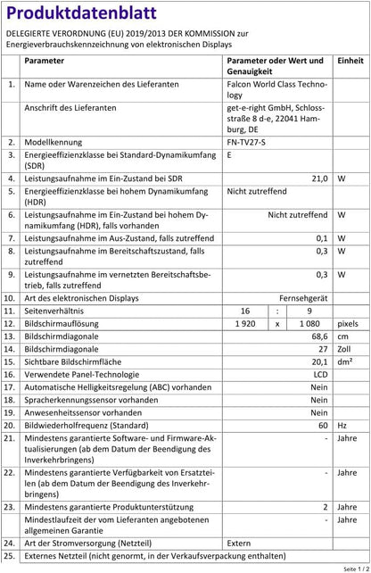 Falcon 22" Slim Bezel WebOS Multi-Voltage Smart TV HD Satellite & Cable Tuner WIFI Lan