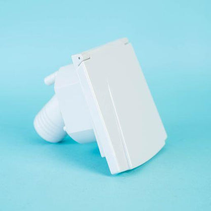 A white Dethleffs motorhome water inlet.