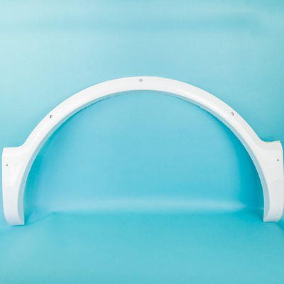 A white Dethleffs motorhome wheel arch.
