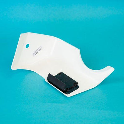 A white Roller Team Zefiro motorhome nearside corner bumper pod.
